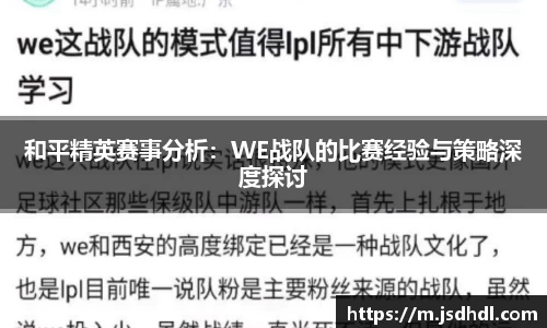 和平精英赛事分析：WE战队的比赛经验与策略深度探讨